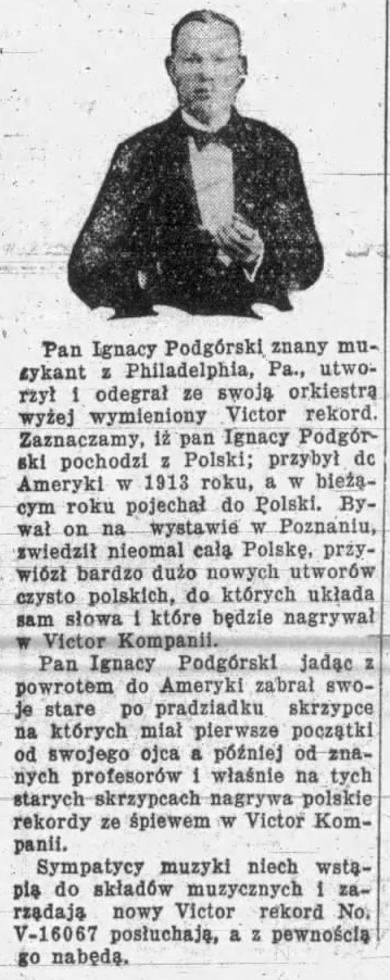 Ignacy Podgórski („Dziennik dla wszystkich”, Buffalo 1929 r.)