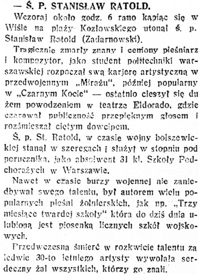 ś. p. Stanisław Ratold (Polska Zbroja 18 lipca 1926 r.)